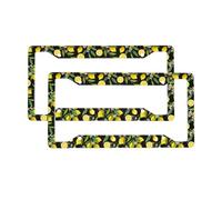2 Pcs Car License Plate Frames for Women Men Solid Aluminum Lemon Fruits Flowers Leaves License Plate Holder for Car Accessories for Women Men with Fasteners and