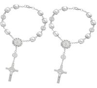 2 Pcs Car Rosary Rearview Mirror Auto Rosary Hanging Personalized Car Cross Blessing Catholic Car Medal for Truck Bike Motorcycle Car Mirror Hanging Accessories Interior Decors (Silver)