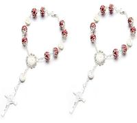 2 Pcs Car Rosary Rearview Mirror Auto Rosary Hanging Personalized Car Cross Blessing Catholic Car Medal for Truck Bike Motorcycle Car Mirror Hanging Accessories Interior Decors (Red)