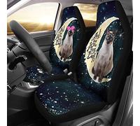 2 Pcs Car Seat Cover Dirty-Proof Car Seat Protector Elasticity Bucket Seats Covers Universal Fit Sedan Suv Car Siamese Cat Couple I Love You To The Moon And Back