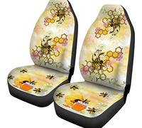 2 Pcs Car Seat Cover Fashion Car Seat Protector Breathable Front Seats Cushion Cover Universal Fit Sedan Suv Car Bee Beehive With Flower Painting