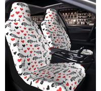 2 Pcs Car Seat Cover for Front Seats - Black and Red Fish Bones with Hearts | Premium Automotive Bucket Front Seat Covers Waterproof Universal Carseat Seat Protectors for Cars, Suvs and Trucks