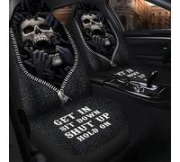 2 Pcs Car Seat Cover Machine Washable Front Seats Cushion Cover Scratch-Proof Bucket Seats Covers Universal Fit Suv Mpv Car Skull Darkness Get In Sit Down Shut Up Hold On
