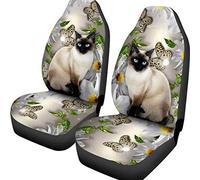 2 Pcs Car Seat Cover Non-Slip Car Seat Protector Soft Bucket Seats Covers Universal Fit Sedan Mpv Suv Siamese Cat Flower Butterfly