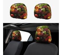 2 PCS Car Seat Headrest Cover Soft Car Headrest Cover Reusable Universal Truck Head Rest Covers Protector Colorful Various Vegetables and Fruit Cars Interior Accessories Headrest Covers for Cars