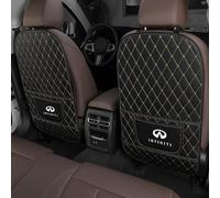 2 pcs Car Seat Kick Mats for Infiniti Q30, Leather Auto Backrest Protector Pads, Auto Seat Protective Cushion with Pocket - Car Emblem Interior Accessories, full pack-A