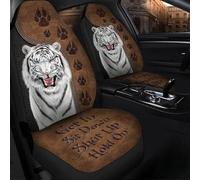 2 Pcs Car Seat Protector Breathable Car Seat Cover Scratch-Proof Front Seats Cushion Cover Universal Fit Sedan Car Mpv Angry White Tiger Get In Sit Down Shut Up Hold On