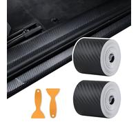 2 PCS Car Sill Protectors Strips | Car Door Sill Protector Made of Carbon Fibre Vinyl Wrap (5cm x 10m) with 2 Scrapers - Self-Adhesive Universal Kick Plates & Edge Guards for Most Cars (Black)