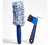 2 Pcs Car Wheel Cleaning Brush Kit with Tire Groove Hook Brush, Scratch-Free Alloy Wheel Detailing Brush, Soft Dense Bristles Car Cleaning Brush, Removes Stone & Debris from Tire Tread (Blue)