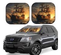 2 Pcs Car Windshield Sun Shade Fantasy Pirate Ship Foldable Auto Sunshade Front Window Sunshade Protection 29x24 Inch Automotive Interior Accessories for Most Cars Sedans Suvs Trucks