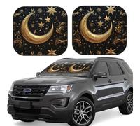 2 PCS Car Windshield Sun Shade Golden Stars and Moon Car Sun Shade Foldable Front Windshield Sunshade Cover Auto Sun Visor Keep Your Vehicle Cool for Most Sedans SUV Truck Large