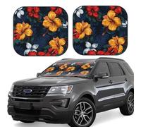 2 Pcs Car Windshield Sun Shade Realistic Hawaiian Flowers Foldable Auto Sunshade Front Window Sunshade Protection 31x28 Inch Automotive Interior Accessories for Most Cars Sedans Suvs Trucks