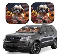 2 Pcs Car Windshield Sun Shade Shih Tzu Dog and Flowers Foldable Auto Sunshade Front Window Sunshade Protection 36x32.5 Inch Automotive Interior Accessories for Most Cars Sedans Suvs Trucks