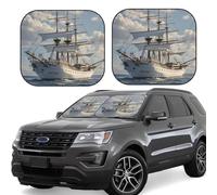 2 Pcs Car Windshield Sun Shade Vintage Nautical White Ship Foldable Auto Sunshade Front Window Sunshade Protection 36x32.5 Inch Automotive Interior Accessories for Most Cars Sedans Suvs Trucks