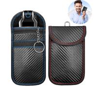 2 Pcs Carbon Fiber Faraday Key Fob Signal Blocker & Anti-Theft Protector Case for Car Keys (Blue, Red)