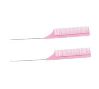 2 Pcs Carbon Fibre Pin Tail Hair Comb Stainless Steel Pink