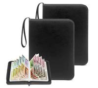 2 PCS Card Binder 4 Pocket,Trading Card Binder with 50 Removable Sleeves,400 Pocket TCG Binder Album,Football Card Binder with Waterproof PU Cover（Black）