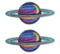 2 Pcs Cartoon Cosmic Planet Funny Emblem Patch Iron On Sew On Colour Embroidered Fastener Cute Style Applique Tactical Military Patches for Vest,Bags,Clothes,Jeans,Jacket,Hats,Backpacks