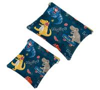 2 PCS Cartoon Dinosaur Love Music Notes Pocket Cosmetic Bag, Self-Closing Shrapnel Makeup Pouch, Portable No Zipper Mini Travel Make Up Bag for Coin Lipstick Cosmetics Earphones Jewelry Organizer