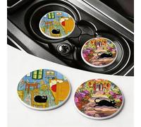2 Pcs Cartoon Silicone Cup Holder Coasters, 7cm Universal Anti-Slip Shockproof Car Coasters, Spill Proof Cup Holder Insert for Car, Home, Office, Funny Car Interior Accessories for Women Men