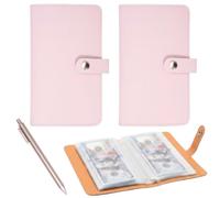 2 Pcs Cash Saving Binder, 100 Envelopes with Money Wallets for Saving，Savings Challenge Book and Budget Binder, Pink Cover with Rose Gold Pen for Financial Planning and Cash Management