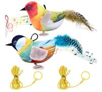 2 Pcs Cat Bird Toys Set, Cat Feather Toy with 1*Teaser Wand, Interactive Cat Toys, Kitten Toys for Indoor Cat, Chirping Bird Cat Toy,Catnip Toys for Boredom and Exercise Blue Robin + Golden Sun Parrot