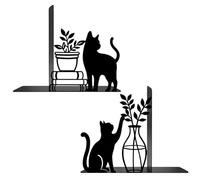 2 Pcs Cat Bookends Metal Book Ends for Shelves, Decorative Metal Bookends Black Book Holder for Shelf, Bookshelf Accessories for Home Office