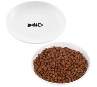 2 Pcs Cat Bowls, Wide & Shallow Cat Plates for Whiskey Fatigue Relief, 15cm/6’' Ceramic Cat Feeding Dishes Cute Fish Bone Design, Wet & Dry Food Feeding Bowls for Kittens, Cats, Puppies