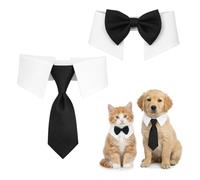 2 Pcs Cat Bowtie Collar, Black Cat Doggy Tuxedo Bow Tie with Adjustable White Collar Cute Tux Puppies Bowtie Formal Pet Cats Necktie for Small Puppy Cats Wedding Outfit Birthday Gift