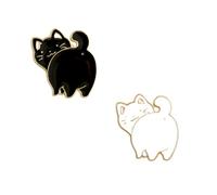 2 Pcs Cat Brooch Pin for Women Girls Teen Black White Enamel Cats Lapel Pins Badges Cute Creative Cartoon Metal Valentine Mother's Statement Jackets Jeans Accessories Decoration Jewelry Gifts