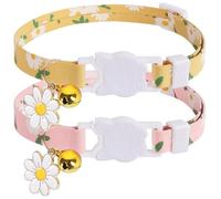 2 Pcs Cat Collar Quick Release With Bell, Cat Collars Quick Release，Flower Charms And Safety Buckle, Small Pet (Yellow+Pink)