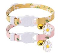 2 Pcs Cat Collar Quick Release with Bell, Flower Charms and Safety Buckle, Adjustable Kitten Collar Soft Flower Pattern Pet Collar for Cat, Puppies, Small Pet (Yellow+Pink)