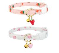2 PCS Cat Collar With Bell, Cats Collarss Quick Release Buckle, Cotton Breakaway Cats Collar Set Strawberries and Heart Shaped Pendant Kitten Collar Cute Cat Collar,Suitable For Daily Wear