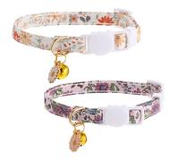 2 Pcs Cat Collar with Bell, Safety Adjustable Cat Collars, Cotton Breakaway Kitten Collar Set Daisy Shaped Pendant Kitten Collars Quick Release with Removeable Bell