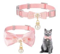 2 Pcs Cat Collar with Bow Cat Collar Breakaway Adorable Pink Cats Bows & Accessories Adjustable Cute Kitten Collars with Pearl Pendant for Girl Cats