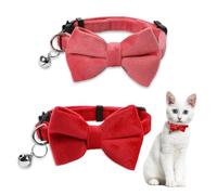 2 Pcs Cat Collars Breakaway Safety Bow Tie Cat Collar with Bell Adjustable Velvet Kitten Collars Small Puppy Bowtie Collar for Wedding Birthday Party