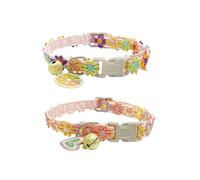2 Pcs Cat Collars, Orange Fruit & Purple Heart Design with Bells, Adjustable Breakaway Safety Buckle Kitten Collars for Small Cats 7-12in (18-30cm), Soft Pet Collar Set