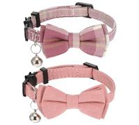 2 Pcs Cat Collars with Bow Tie - Safety Adjustable Breakaway Cat Collars for Girl Cats with Bell - 7-11 Inches Length Cute Cats Bow Tie Collar