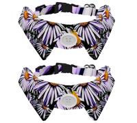 2 Pcs Cat Dog Bow Tie, Adjustable Pet Collar Bowtie Tux Formal Neck Tie for Boys Girls Puppy Kitten Wedding Birthday - White Yellow Spring Flower Pattern Green