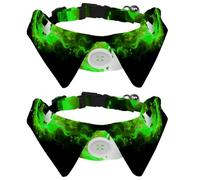 2 Pcs Cat Dog Bow Tie, Adjustable Pet Collar Bowtie Tux Formal Neck Tie for Boys Girls Puppy Kitten Wedding Birthday - Green Flame Soccer