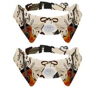 2 Pcs Cat Dog Bow Tie, Adjustable Pet Collar Bowtie Tux Formal Neck Tie for Boys Girls Puppy Kitten Wedding Birthday - Musical Instrument Guitar and Notes