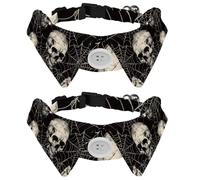 2 Pcs Cat Dog Bow Tie, Adjustable Pet Collar Bowtie Tux Formal Neck Tie for Boys Girls Puppy Kitten Wedding Birthday - Dead Skull Spider Web