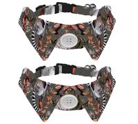 2 Pcs Cat Dog Bow Tie, Adjustable Pet Collar Bowtie Tux Formal Neck Tie for Boys Girls Puppy Kitten Wedding Birthday - Funny Grey Lemurs