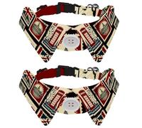 2 Pcs Cat Dog Bow Tie, Adjustable Pet Collar Bowtie Tux Formal Neck Tie for Boys Girls Puppy Kitten Wedding Birthday - Union Jack Big Ben London Stamps