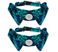 2 Pcs Cat Dog Bow Tie, Adjustable Pet Collar Bowtie Tux Formal Neck Tie for Boys Girls Puppy Kitten Wedding Birthday - Mermaid Sequined Green Bling
