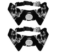 2 Pcs Cat Dog Bow Tie, Adjustable Pet Collar Bowtie Tux Formal Neck Tie for Boys Girls Puppy Kitten Wedding Birthday - Dead Skull