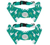 2 Pcs Cat Dog Bow Tie, Adjustable Pet Collar Bowtie Tux Formal Neck Tie for Boys Girls Puppy Kitten Wedding Birthday - White Alpaca Pattern Green Cactus