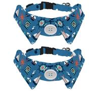 2 Pcs Cat Dog Bow Tie, Adjustable Pet Collar Bowtie Tux Formal Neck Tie for Boys Girls Puppy Kitten Wedding Birthday - Nautical Anchor Sailnoat Wheel