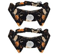 2 Pcs Cat Dog Bow Tie, Adjustable Pet Collar Bowtie Tux Formal Neck Tie for Boys Girls Puppy Kitten Wedding Birthday - Dead Tree Graves Pumpkin Bats