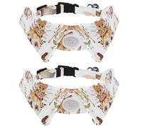 2 Pcs Cat Dog Bow Tie, Adjustable Pet Collar Bowtie Tux Formal Neck Tie for Boys Girls Puppy Kitten Wedding Birthday - Deer Fox Squirrel Hare Hedgehog Forest Animal